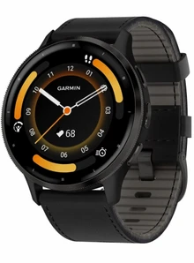 Garmin Venu 3 Slate Stainless Steel Bezel with Black Case and Leather Band