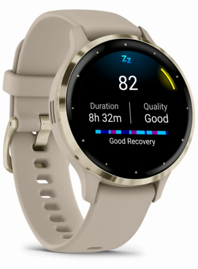 Garmin Venu 3S Soft Gold Stainless Steel Bezel with French Gray Case and Silicone Band