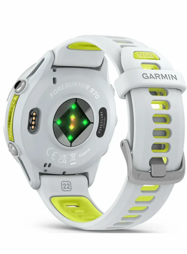 Garmin Forerunner 970 Titanium with Whitestone Case and Whitestone/Translucent Amp Yellow Band