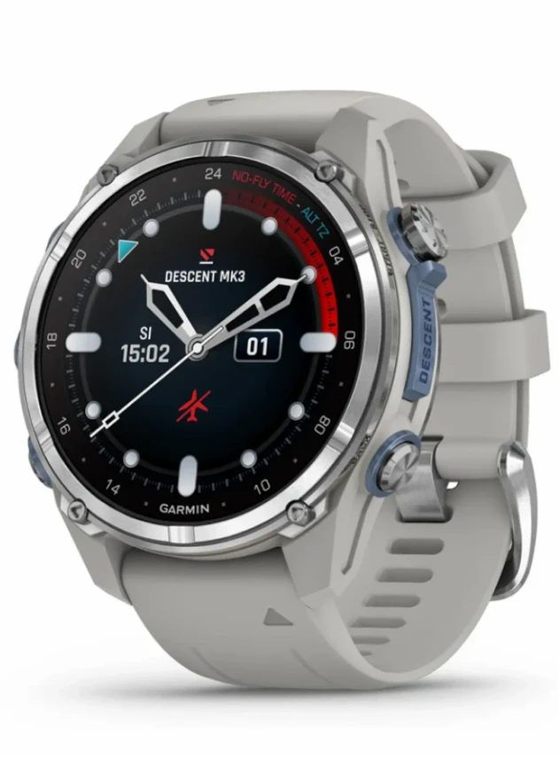 Garmin Descent Mk3 – 43 mm Stainless Steel with Fog Gray Silicone Band