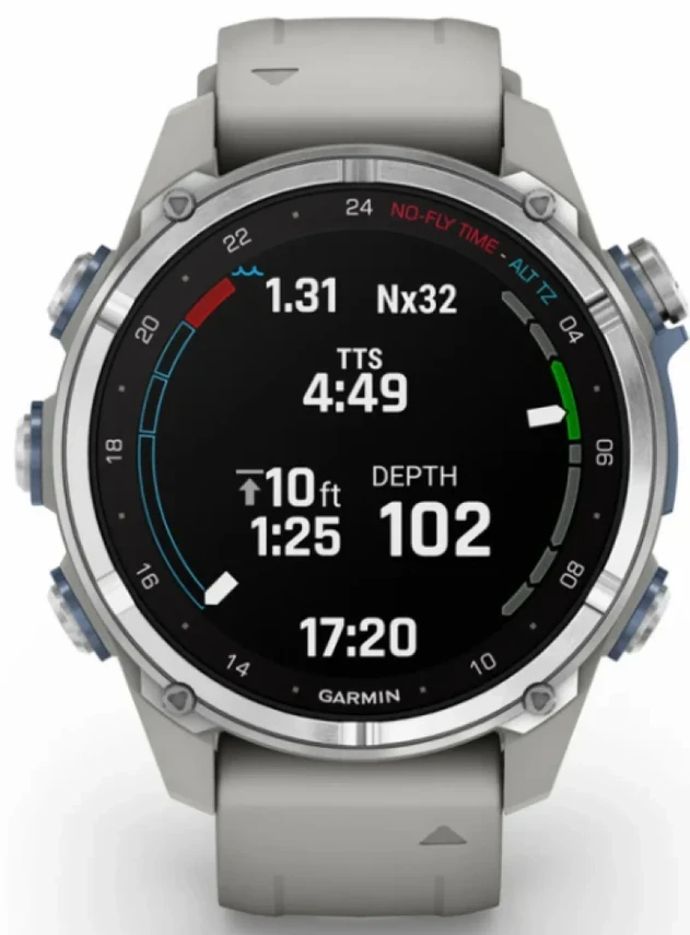 Garmin Descent Mk3 – 43 mm Stainless Steel with Fog Gray Silicone Band