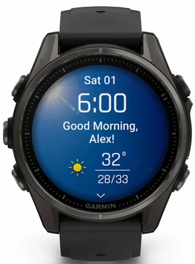 Garmin Fenix 8 43 Amoled Sapphire Carbon Gray DLC Titanium with Black/Pebble Gray Silicone