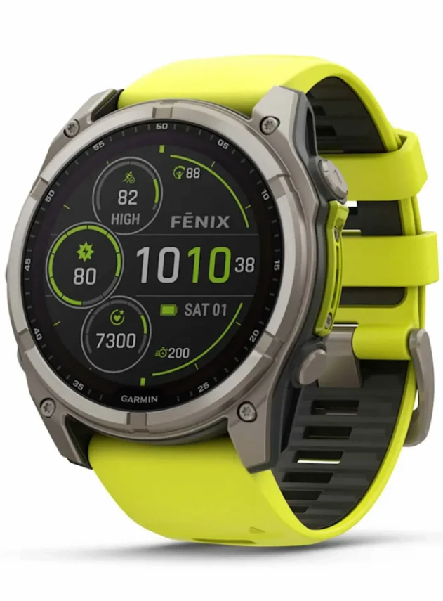 Garmin Fenix 8 51 Solar Sapphire Carbon Gray DLC Titanium with Amp Yellow/Graphite Silicone Band
