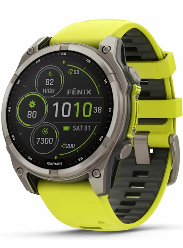 Garmin Fenix 8 47 Solar Sapphire Carbon Gray DLC Titanium with Amp Yellow/Graphite Silicone Band