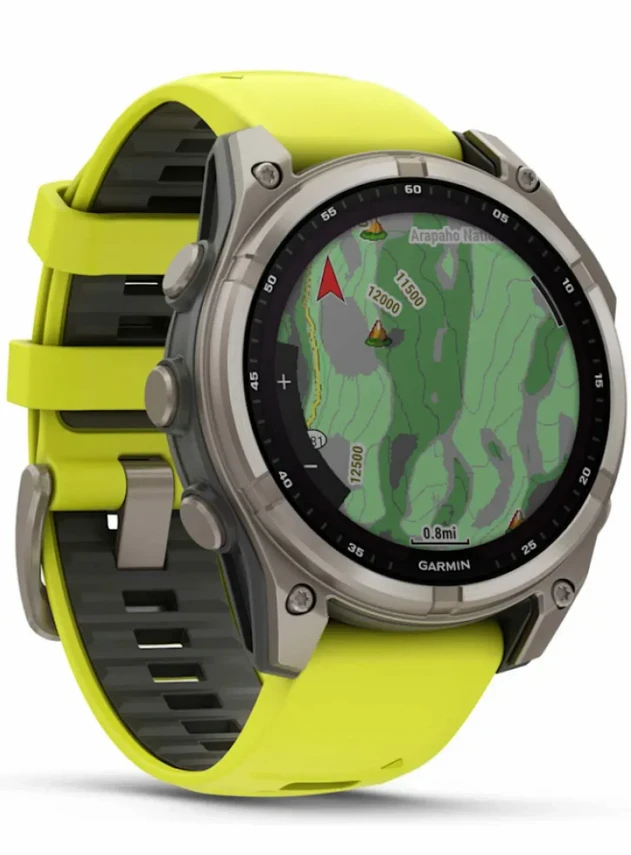 Garmin Fenix 8 47 Solar Sapphire Carbon Gray DLC Titanium with Amp Yellow/Graphite Silicone Band