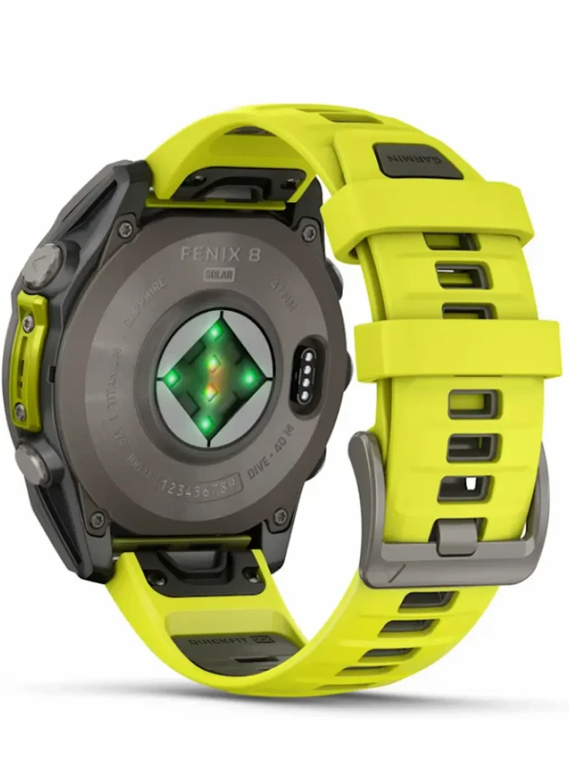 Garmin Fenix 8 47 Solar Sapphire Carbon Gray DLC Titanium with Amp Yellow/Graphite Silicone Band