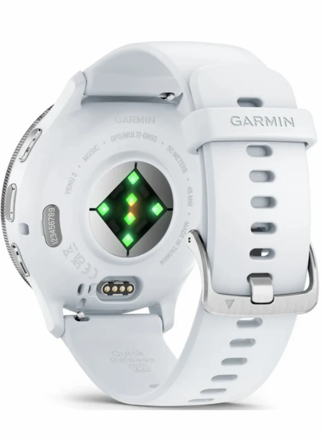 Garmin Venu 3 Silver Stainless Steel Bezel with Whitestone Case and Silicone Band