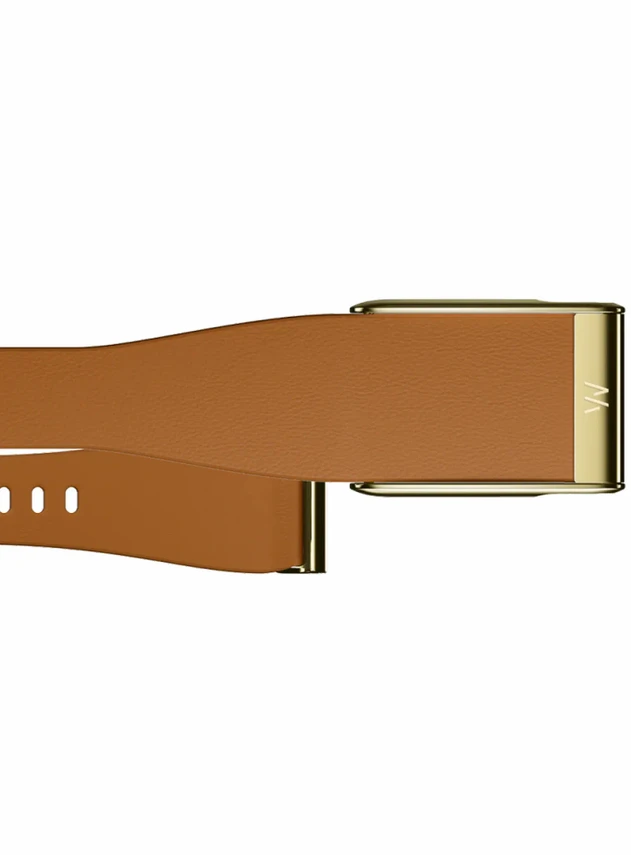 Кожаный люксовый ремешок для Whoop 5.0 LeatherLuxe Tapered Band Camel with Gold (S)