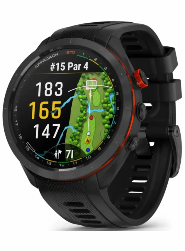 Garmin Approach S70 - 47 mm Black/Red Ceramic Bezel with Black Silicone Band