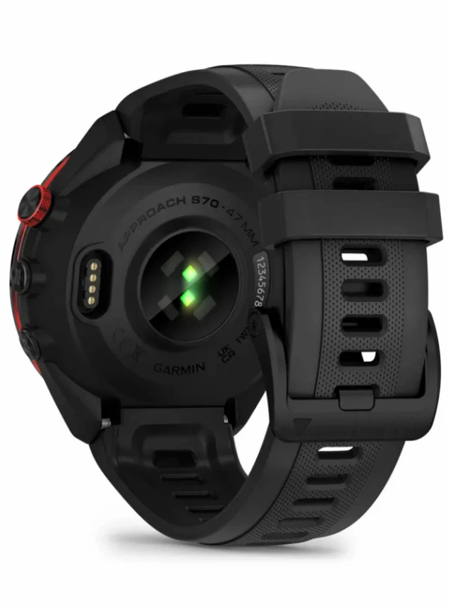 Garmin Approach S70 - 47 mm Black/Red Ceramic Bezel with Black Silicone Band