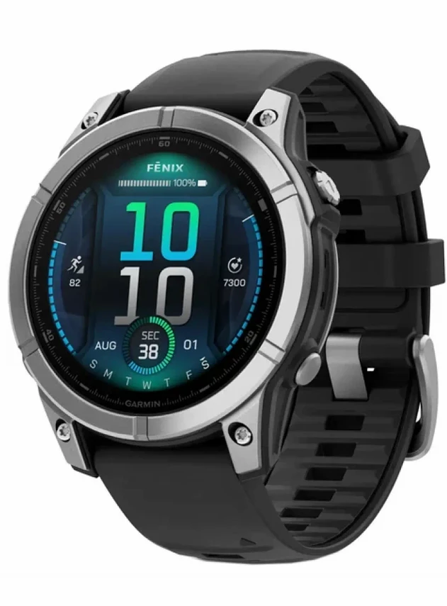 Garmin Fenix E 47мм Нержавеющая сталь, черный силиконовый ремешок