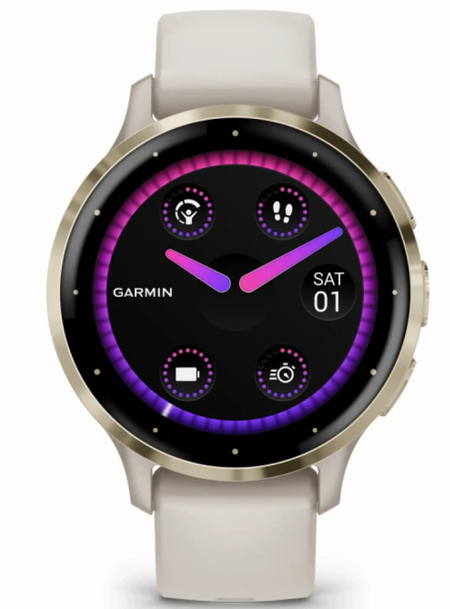 Garmin Venu 3S Soft Gold Stainless Steel Bezel with Ivory Case and Silicone Band