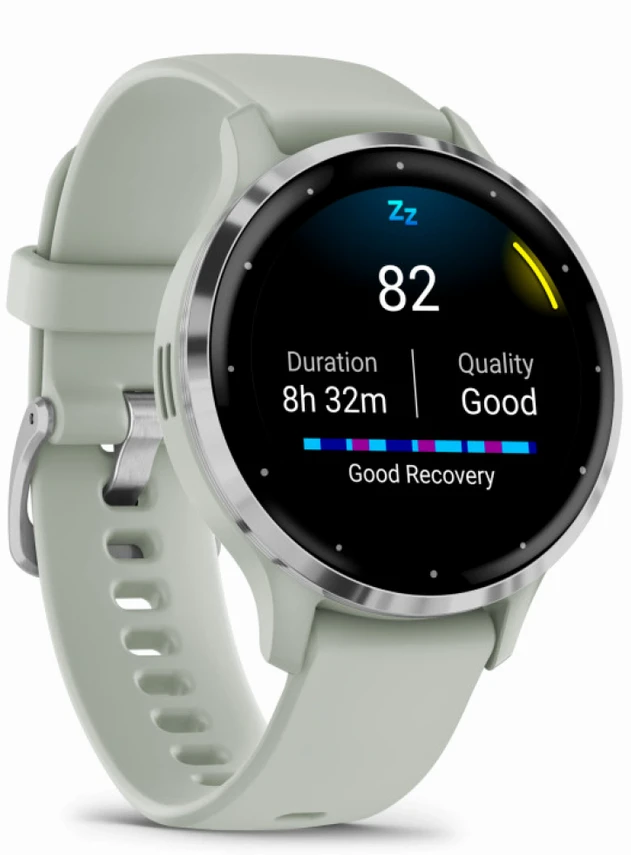 Garmin Venu 3S Silver Stainless Steel Bezel with Sage Gray Case and Silicone Band
