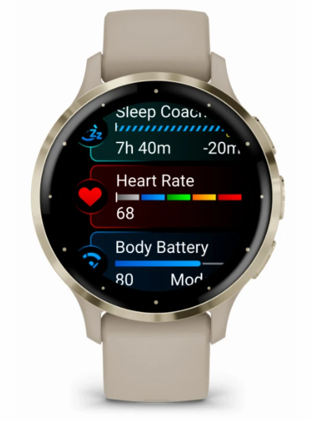 Garmin Venu 3S Soft Gold Stainless Steel Bezel with French Gray Case and Silicone Band
