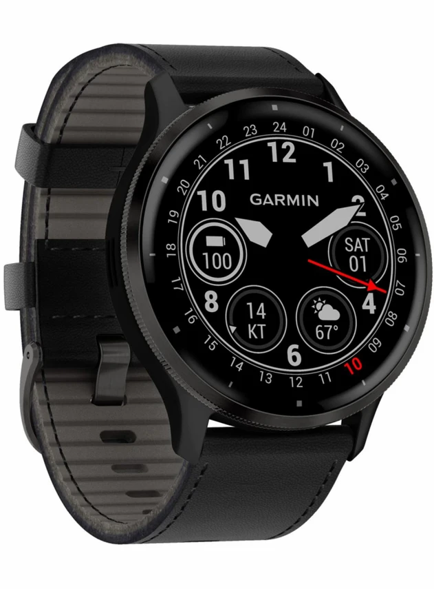 Garmin Venu 3 Slate Stainless Steel Bezel with Black Case and Leather Band