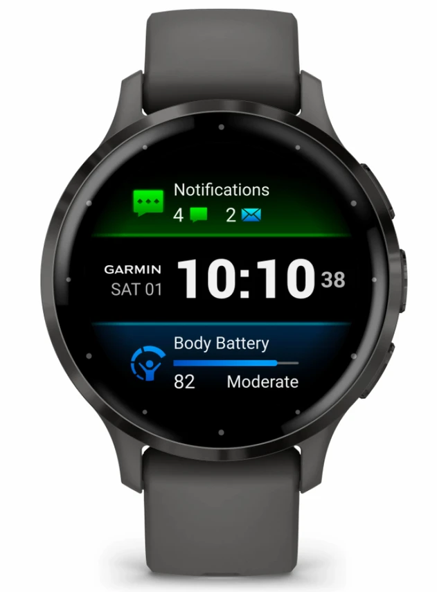 Garmin Venu 3S Slate Stainless Steel Bezel with Pebble Gray Case and Silicone Band