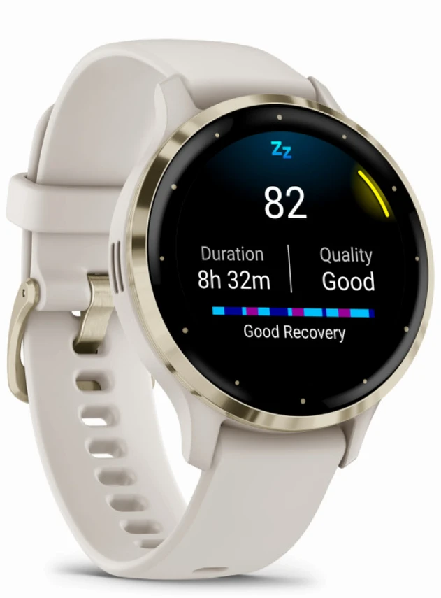 Garmin Venu 3S Soft Gold Stainless Steel Bezel with Ivory Case and Silicone Band